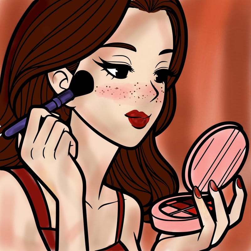 little girl putting on makeup