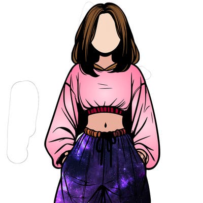 realistic girl faceless with baggy pants and a crop top