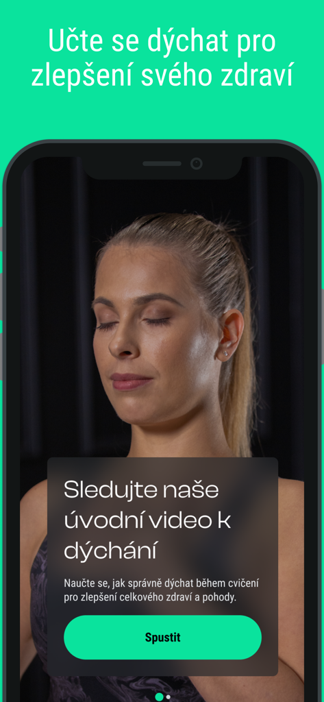 Kini - Smartphone display of the Kini app offering a video tutorial on correct breathing techniques for health