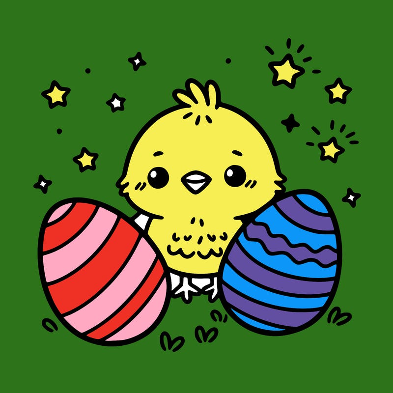 cute easter chick with eggs