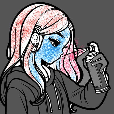 a realistic girl spray painting