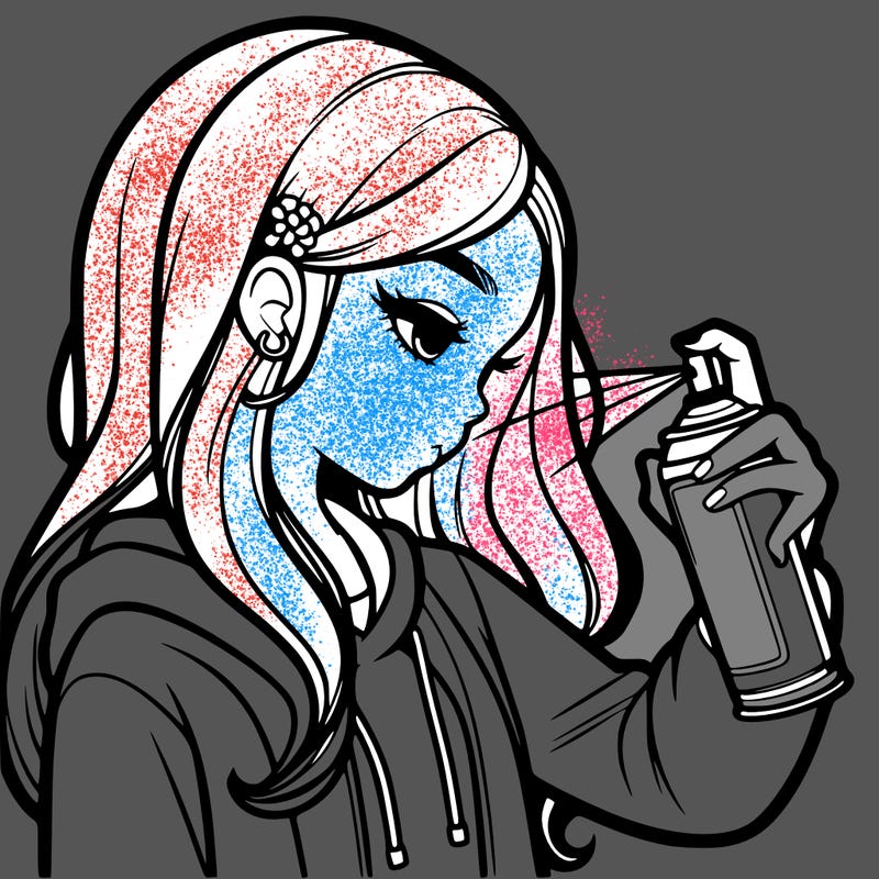 a realistic girl spray painting