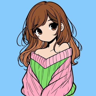 shy pretty girl wearing a sweater that is falling off one shoulder portrait