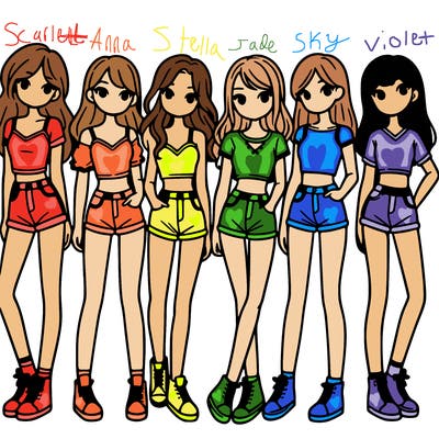 a group of girls wearing crop tops and shorts
