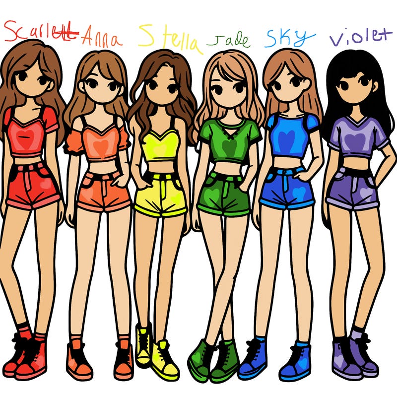 a group of girls wearing crop tops and shorts
