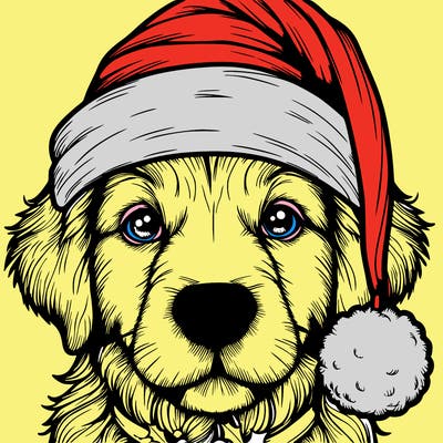 realistic dog with a christmas hat
