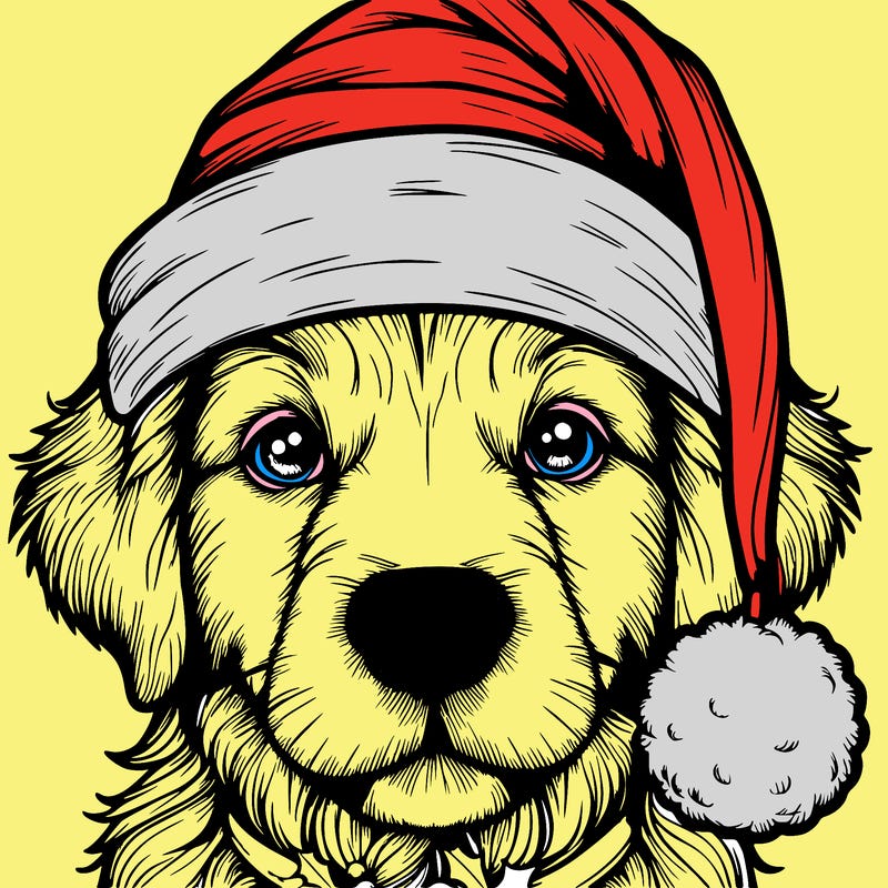 realistic dog with a christmas hat