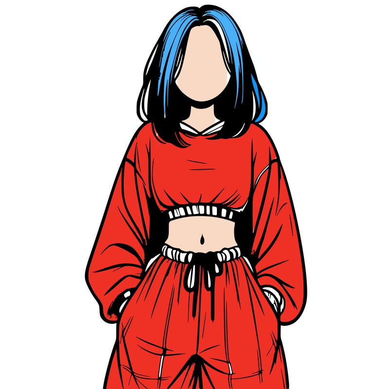 realistic girl faceless with baggy pants and a crop top