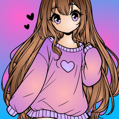 sweet cute anime girl with long hair in cute sweatshirt