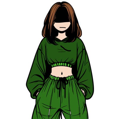 realistic girl faceless with baggy pants and a crop top