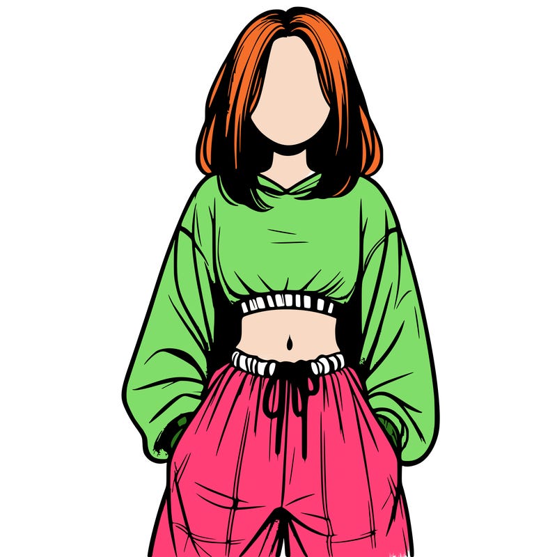 realistic girl faceless with baggy pants and a crop top