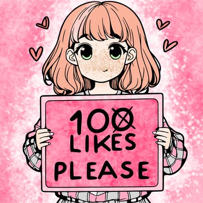 a girl holding a sign saying 100 likes please
