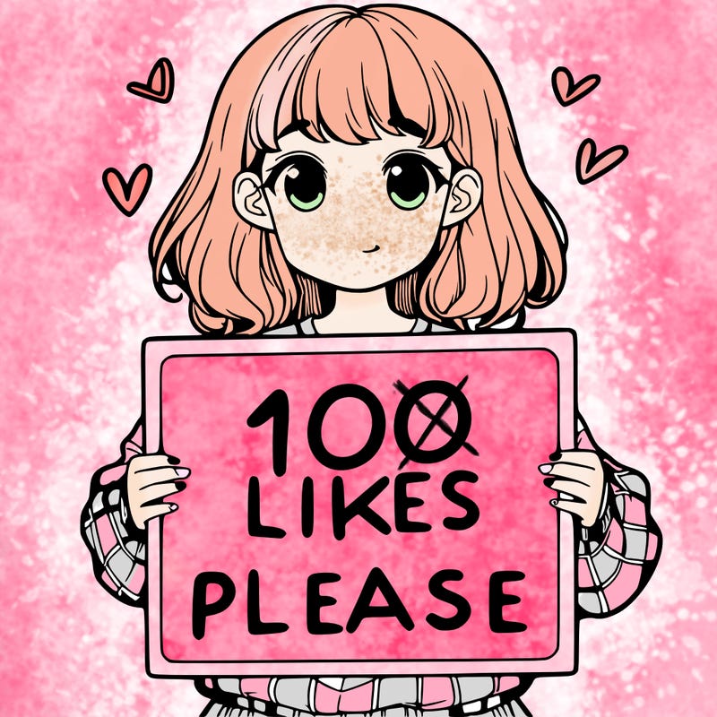 a girl holding a sign saying 100 likes please