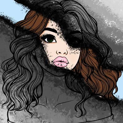 realistic girl with wavy hair and lips