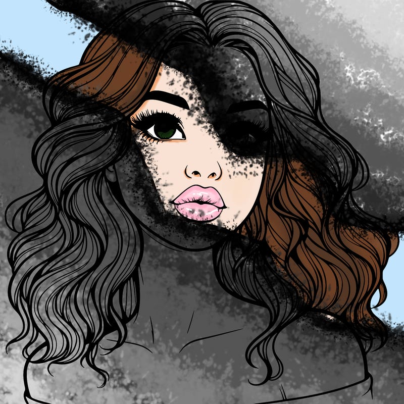 realistic girl with wavy hair and lips