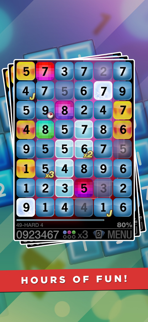 Numba - Numba mobile game screenshot showing a grid of numbered tiles with a highlighted sequence for logic puzzle gameplay