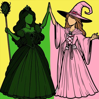 detailed realistic split of a princess and a witch