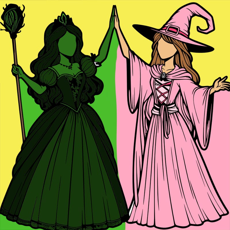 detailed realistic split of a princess and a witch