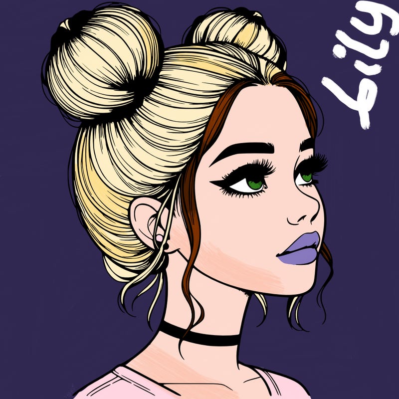 realistic girl with buns on the top of her head