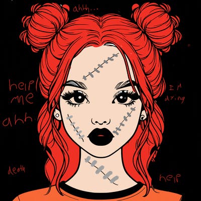 realistic girl with two buns in hair and lips
