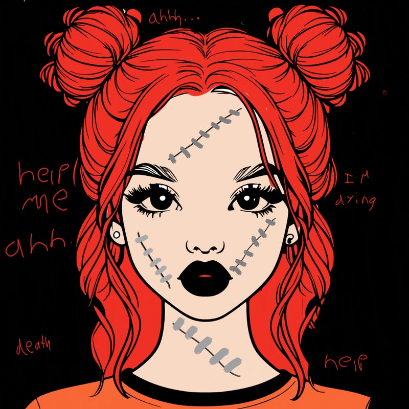realistic girl with two buns in hair and lips