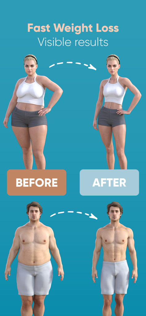 IF: Intermittent Fasting 16:8 - Before and after weight loss visualization for male and female users