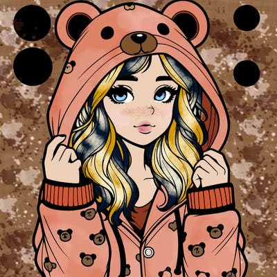 realistic girl in a animal pjs hoodie