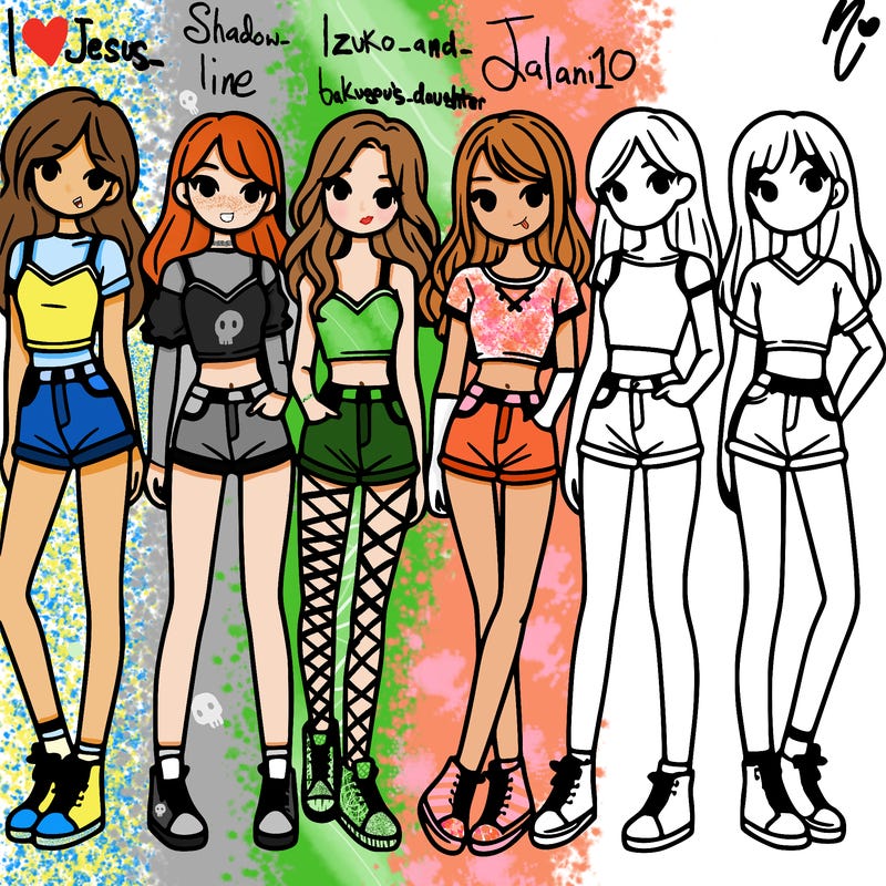 a group of girls wearing crop tops and shorts