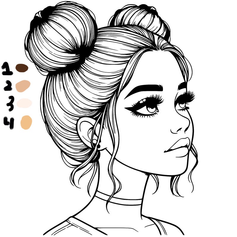 realistic girl with buns on the top of her head