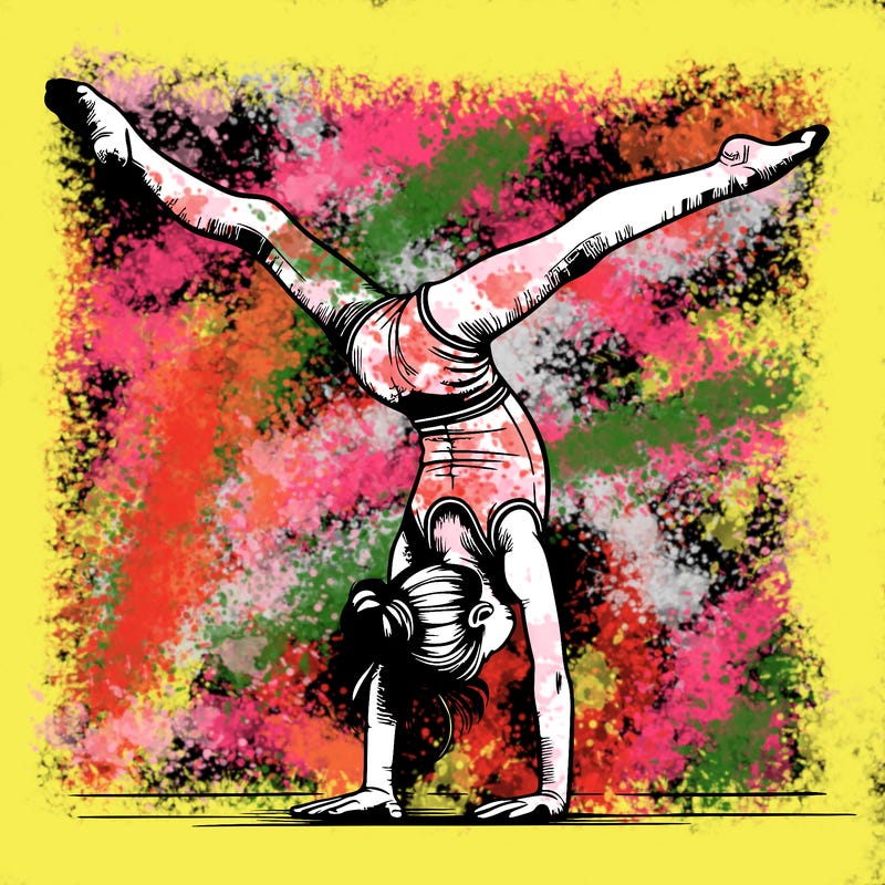 realistic gymnastic hand stand girl in four splits