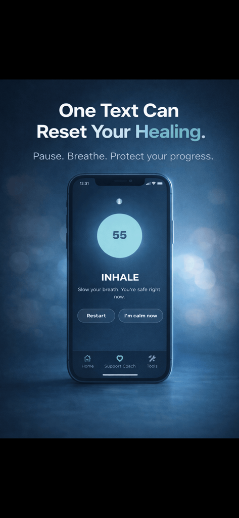 Anchor - No Contact Tracker - Anchor app breathing exercise screen with the text One Text Can Reset Your Healing