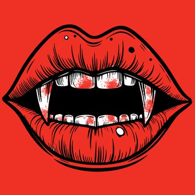 lips with vampire teeth