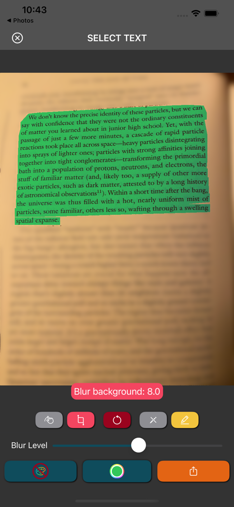 CiteLighter - CiteLighter app screen showing a green highlight on book text with a blurred background effect