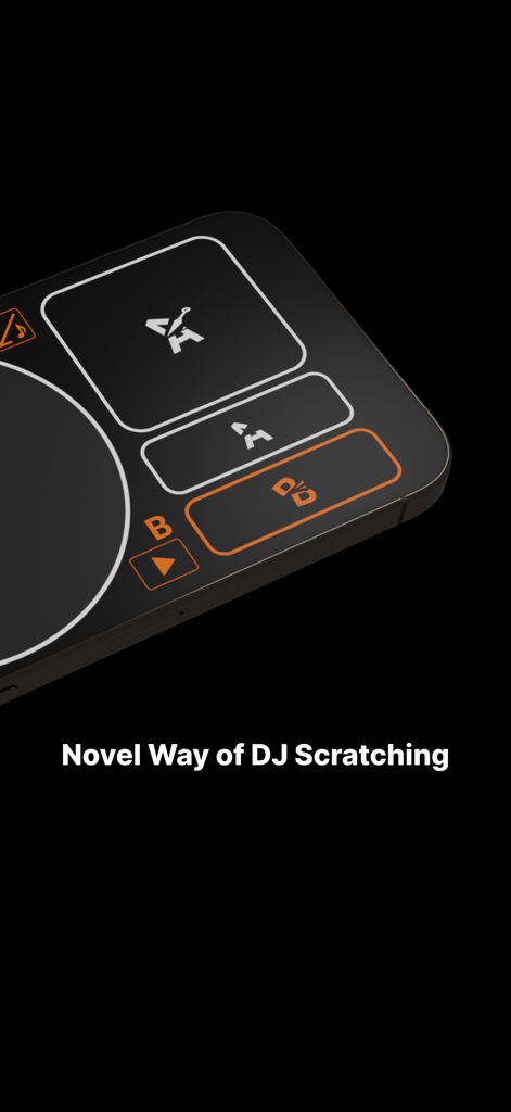 A close up of the SHINOBI DJ app interface on a smartphone highlighting mobile scratching controls