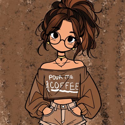 girl with a messy ponytail glasses a baggy crop top and jean shorts