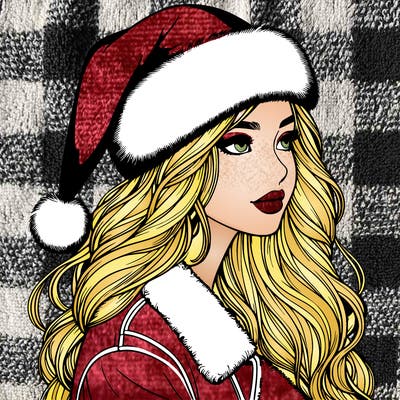 realistic girl in santa hat