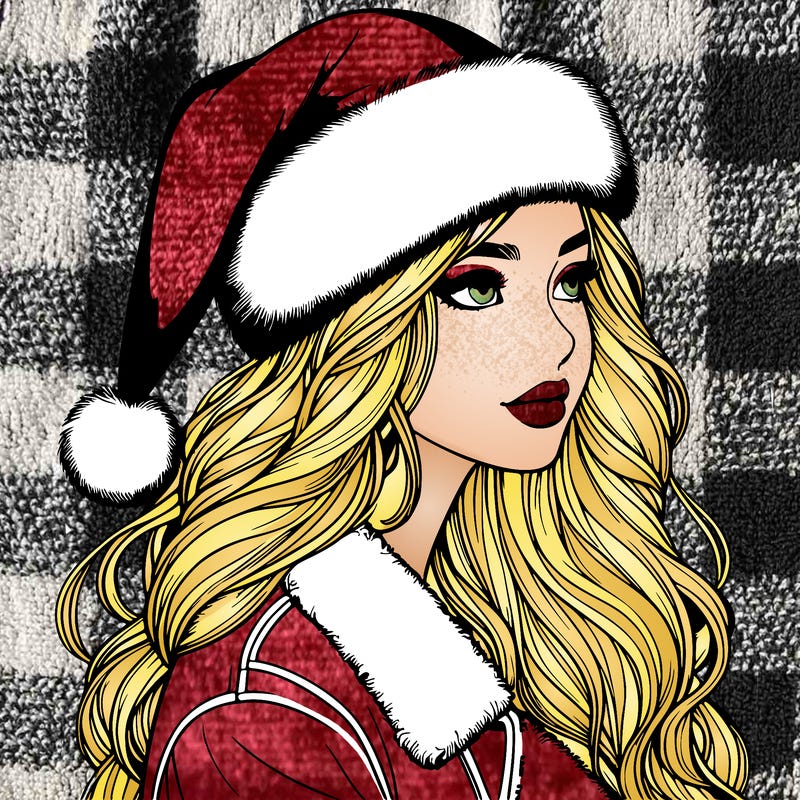 realistic girl in santa hat
