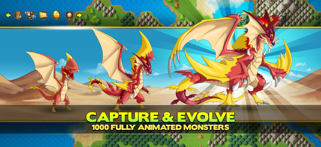 Neo Monsters - Three stages of a red dragon evolution in the Neo Monsters mobile RPG