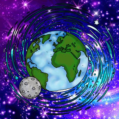 earth and the moon with galaxy
