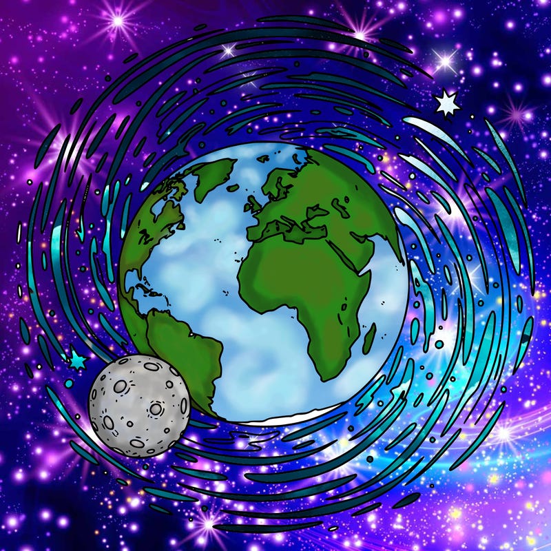 earth and the moon with galaxy