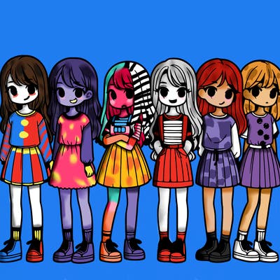 7 girls lined up