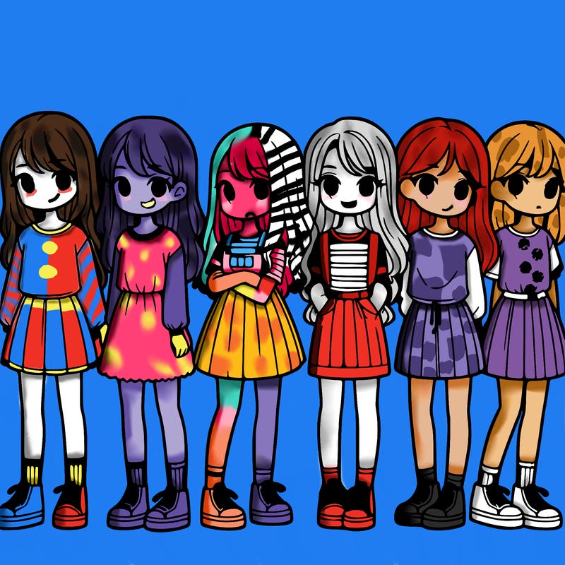 7 girls lined up
