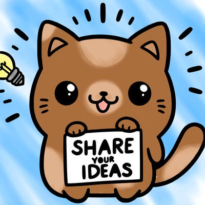 a cute cat saying share your ideas
