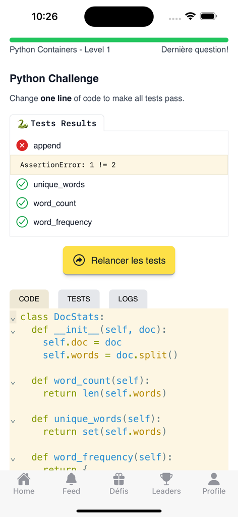 fata - Python programming challenge interface in the fata learning app