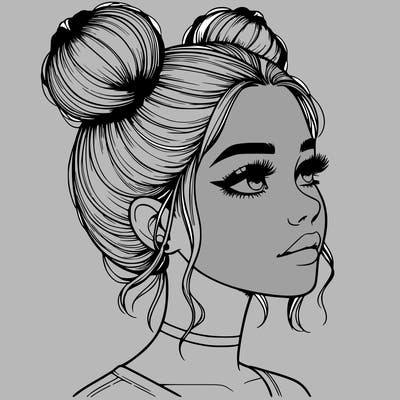 realistic girl with buns on the top of her head