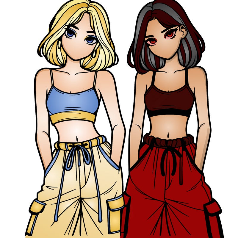 two girls with crop top with baggy pants