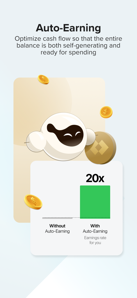 Techcombank Mobile - Techcombank Mobile Auto Earning feature infographic showing a 20x increase in earnings rate for account balances