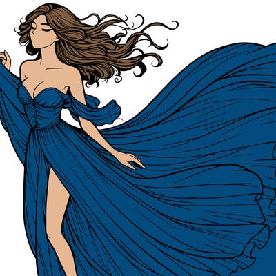 realistic woman in dress flowing the the wind
