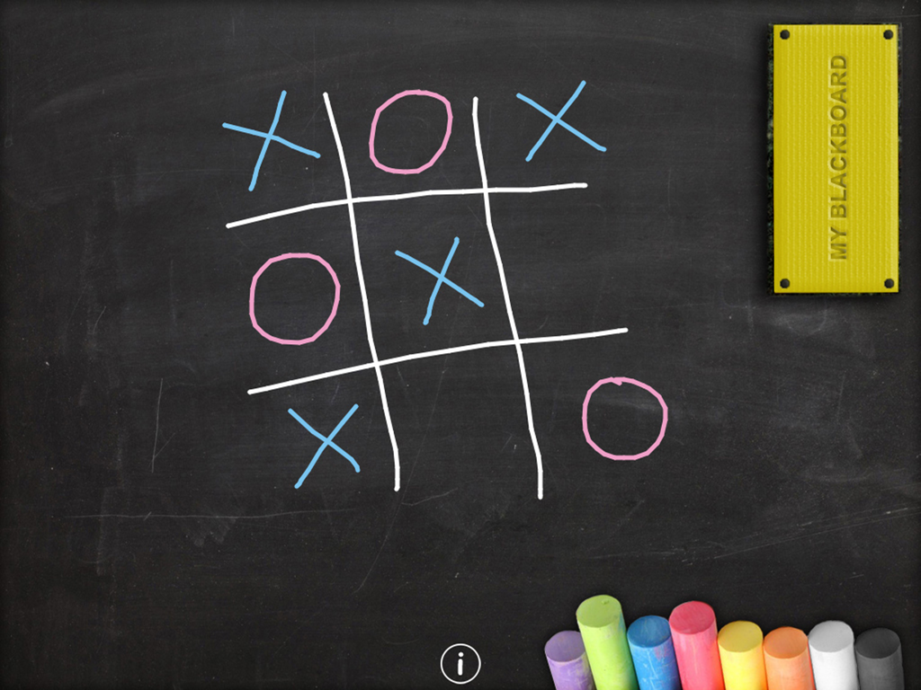 Chalkboard for iPad - A game of tic tac toe drawn on a digital chalkboard with colored chalk
