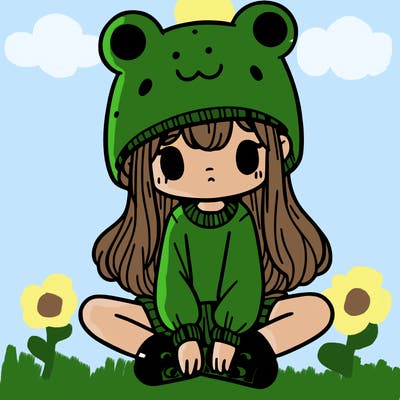 a girl wearing a frog hat and some frog socks